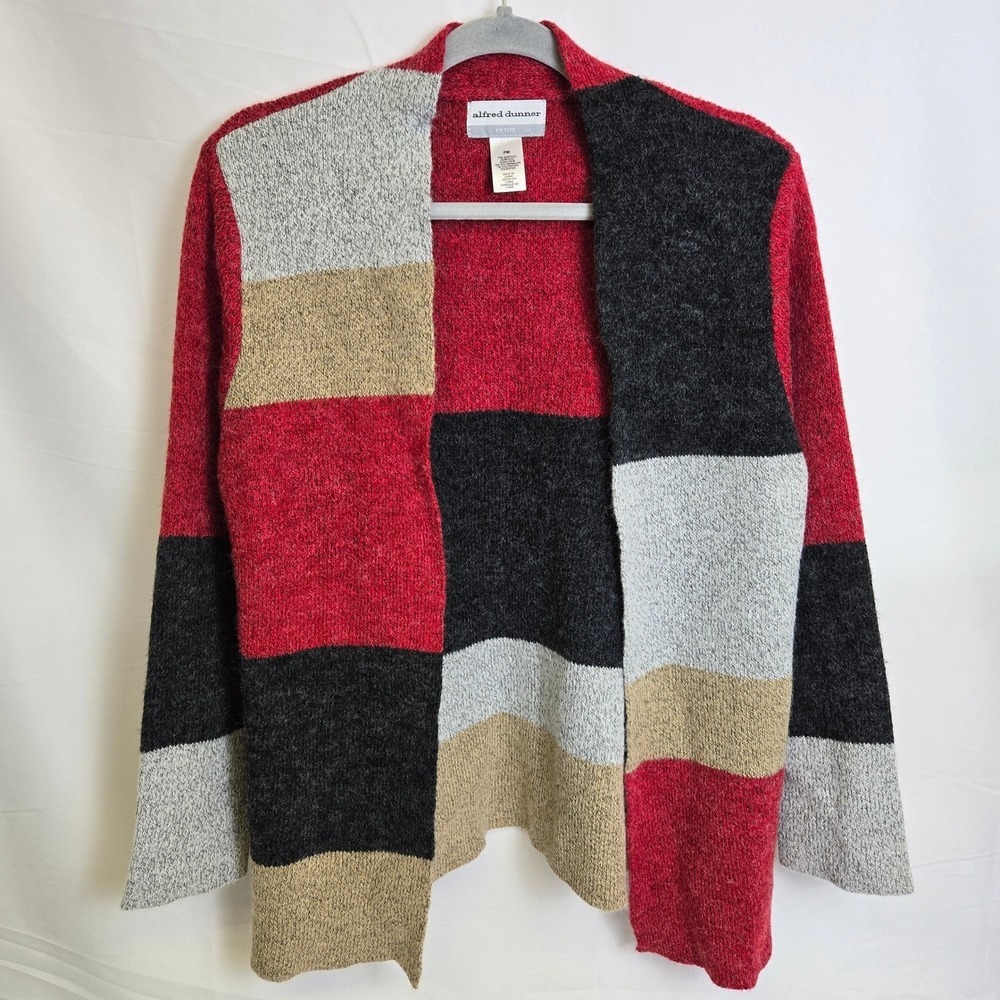 Alfred Dunner‎ Runway Ready Open Front Color Block Knit Cardigan Medium Petite